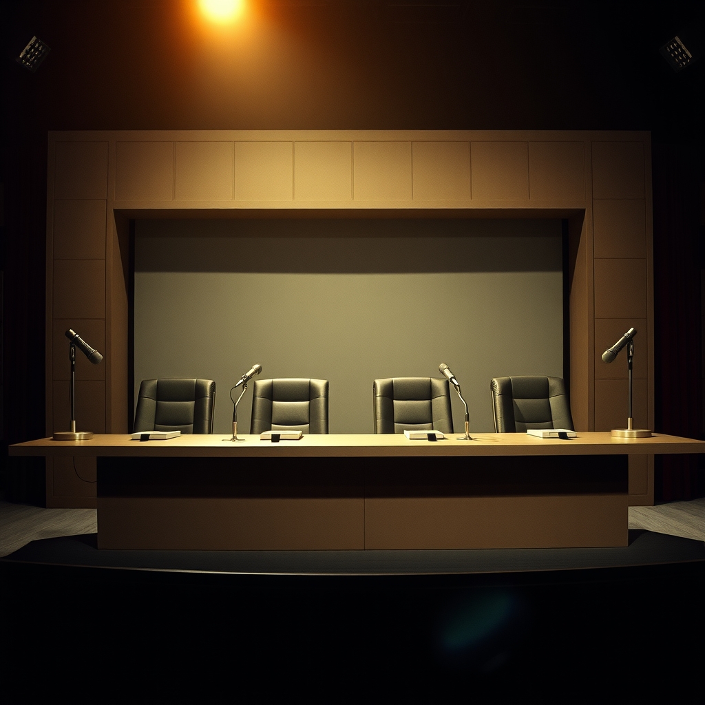 Four-seat broadcast panel desk